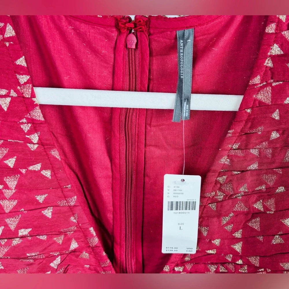 Anthropologie Garnett Ruffle Mini Dress NWT Short Sleeve Metallic Red - Picture 3 of 4